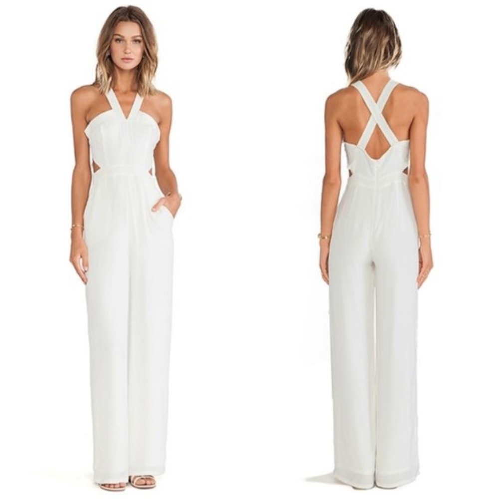 Lovers + Friends Ivory Cross-Back Wide-Leg Jumpsuit